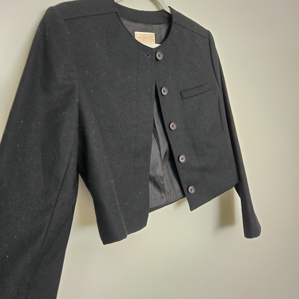 Pendleton Black 100% Wool Cropped Button Front Ja… - image 2